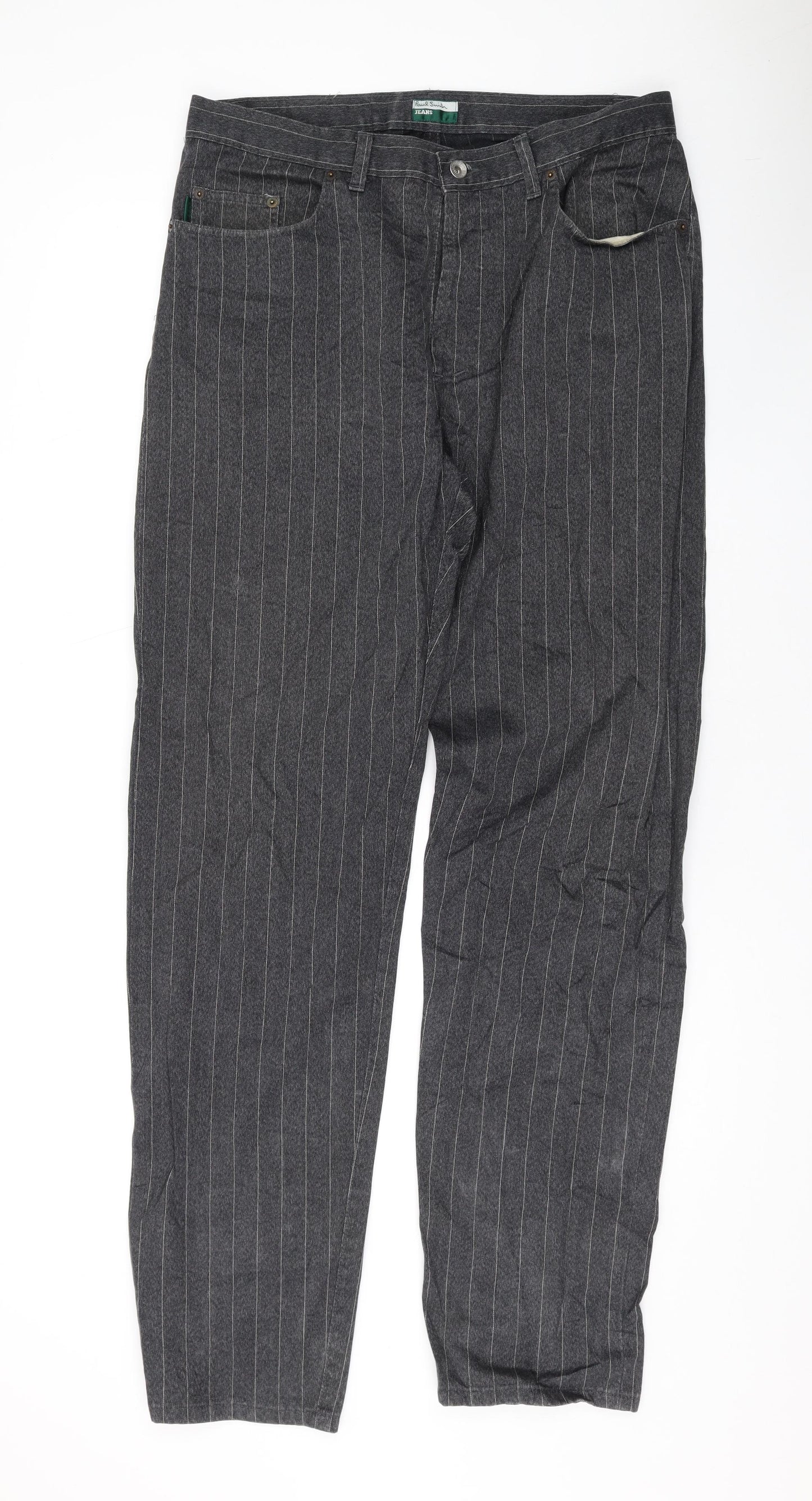 Paul Smith Mens Grey Striped Polyester Straight Jeans Size 34 in L34 in Regular Button