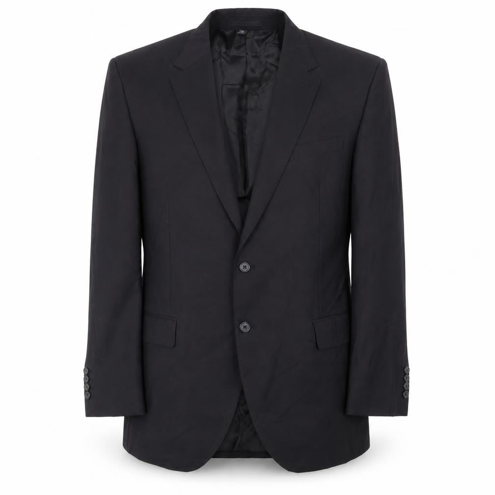 Front view of Marks & Spencer men’s black polyester jacket suit jacket, size 40, regular