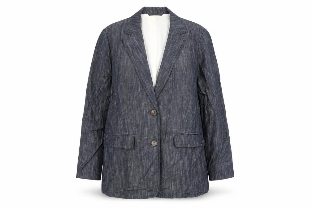 Front view of Marks & Spencer women’s blue jacket blazer, size UK 14, button