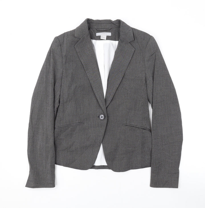 H&M Womens Grey Jacket Blazer Size 8 Button