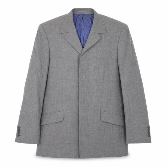 Front view of River Island men’s grey polyester jacket suit jacket, size 40, regular
