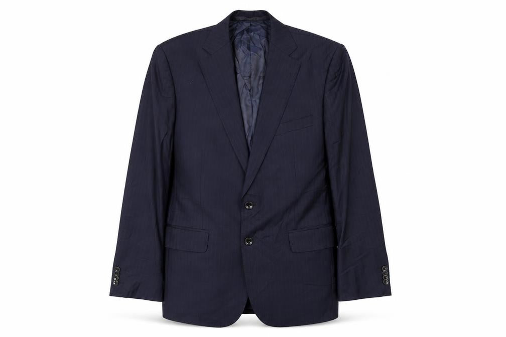 Front view of Marks & Spencer men’s blue wool jacket suit jacket, size 40, regular