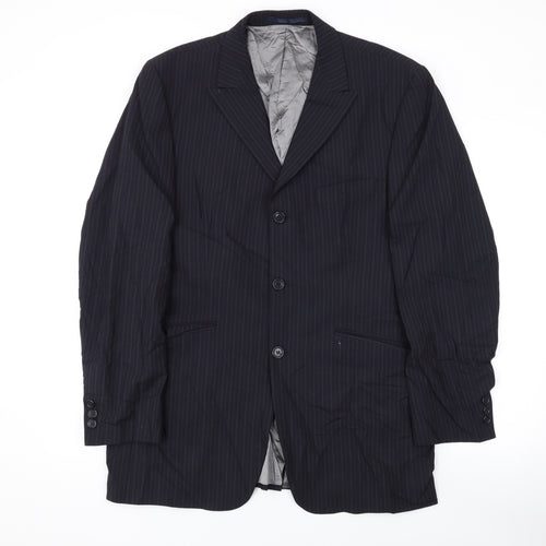 Karl Jackson Mens Black Striped Wool Jacket Suit Jacket Size 40 Regular
