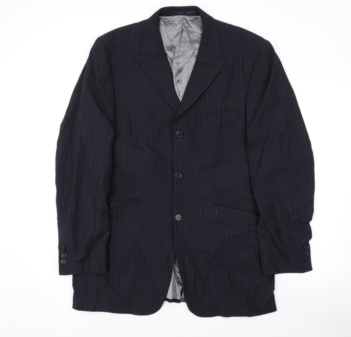 Karl Jackson Mens Black Striped Wool Jacket Suit Jacket Size 40 Regular