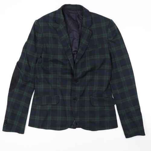 Zara Mens Green Plaid Jacket Blazer Size M Button