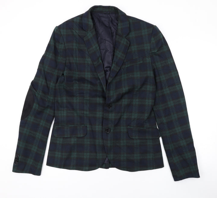 Zara Mens Green Plaid Jacket Blazer Size M Button