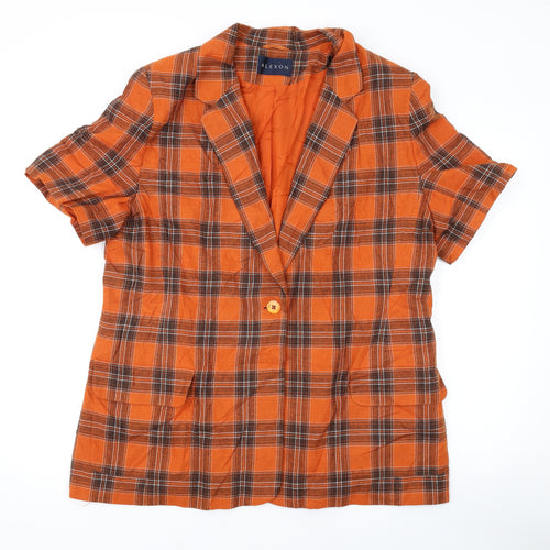 Alexon Womens Orange Plaid Jacket Blazer Size 18 Button