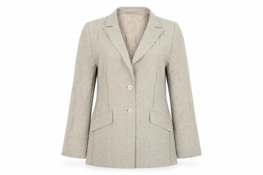 Front view of Planet women’s beige jacket blazer, size UK 12, button