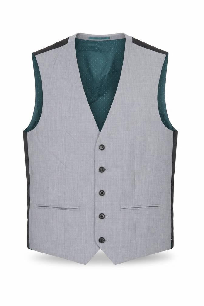 Front view of Next men’s grey wool jacket suit waistcoat, size 38, regular