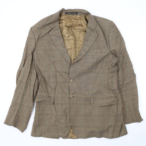 Marks and Spencer Mens Brown Plaid Jacket Blazer Size 40 Button