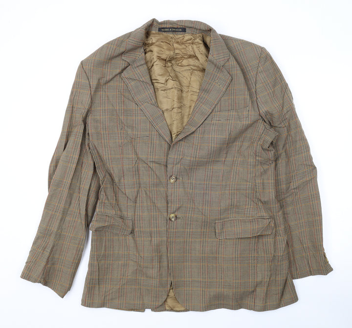 Marks and Spencer Mens Brown Plaid Jacket Blazer Size 40 Button