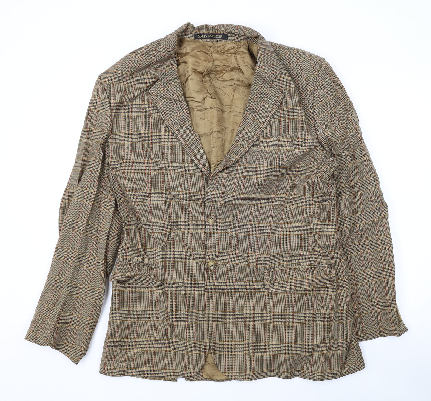 Marks and Spencer Mens Brown Plaid Jacket Blazer Size 40 Button
