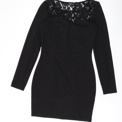 Topshop Womens Black Polyester Bodycon Size 10 Round Neck Pullover