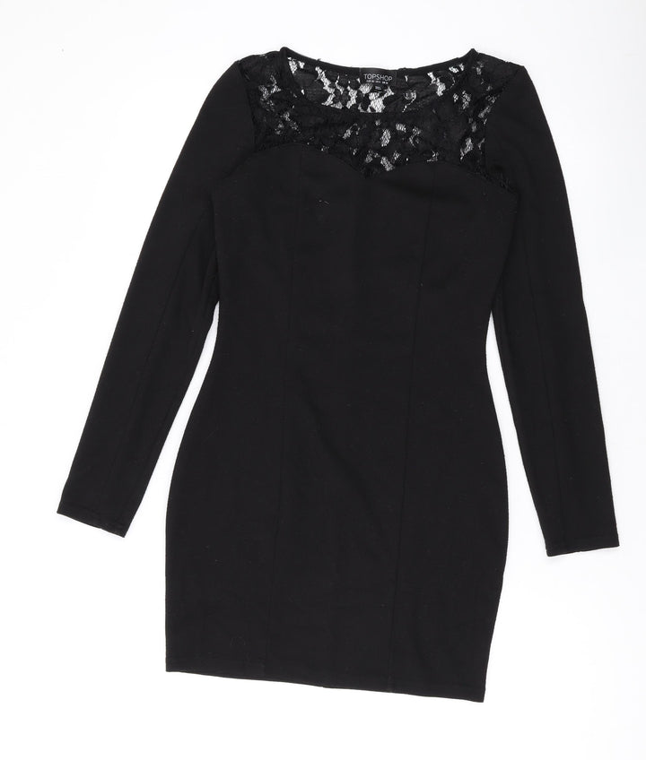 Topshop Womens Black Polyester Bodycon Size 10 Round Neck Pullover