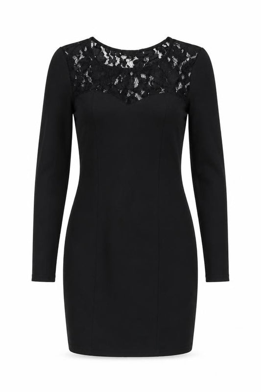 Front view of Topshop women’s black polyester bodycon, size UK 10, round neck pullover