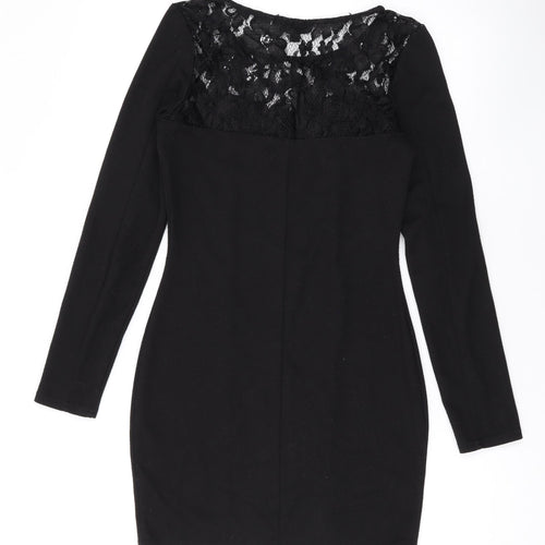 Topshop Womens Black Polyester Bodycon Size 10 Round Neck Pullover