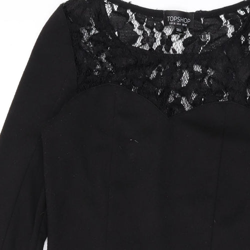 Topshop Womens Black Polyester Bodycon Size 10 Round Neck Pullover