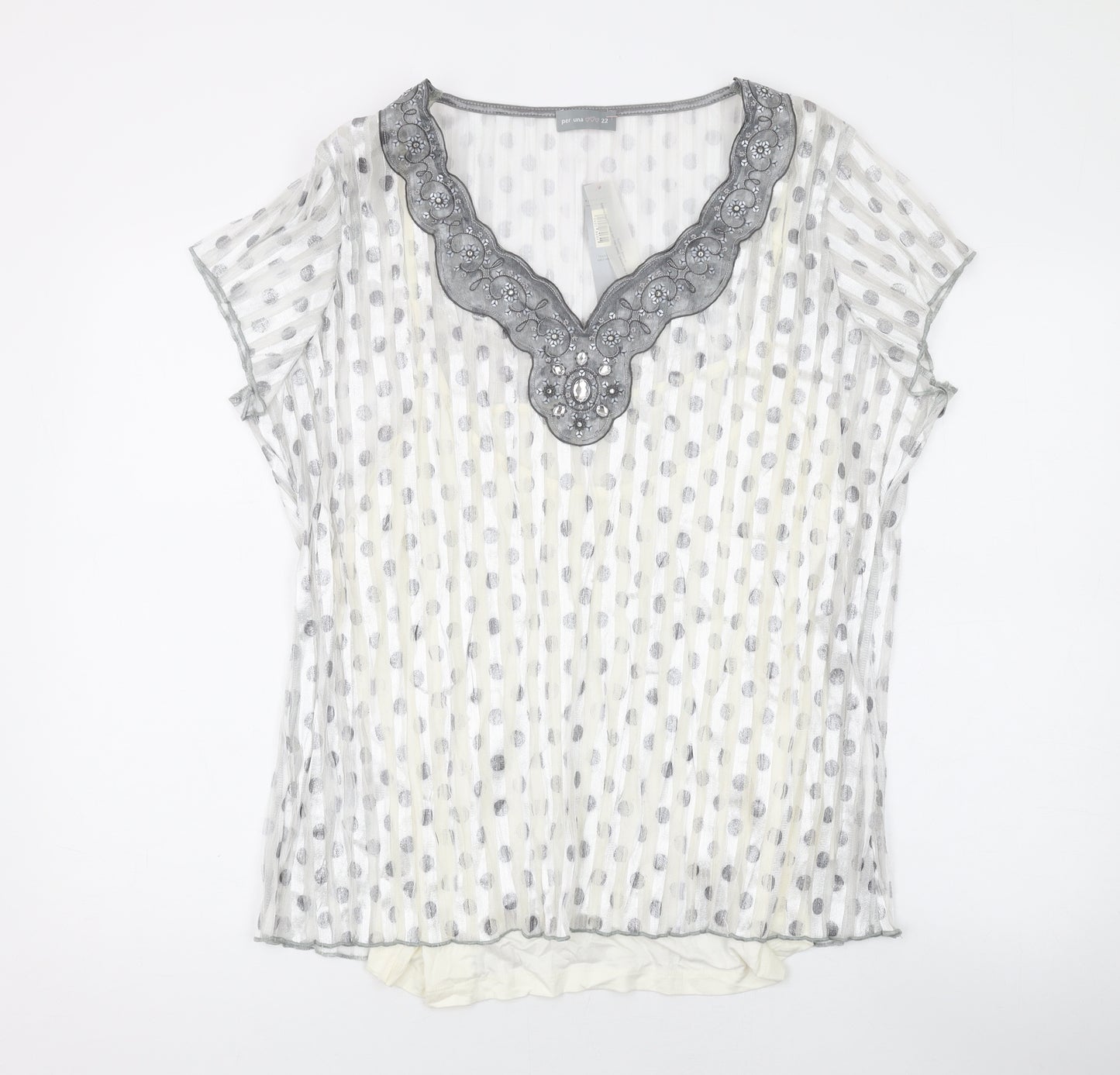 Per Una Womens Silver Polka Dot Viscose Basic Blouse Size 22 V-Neck