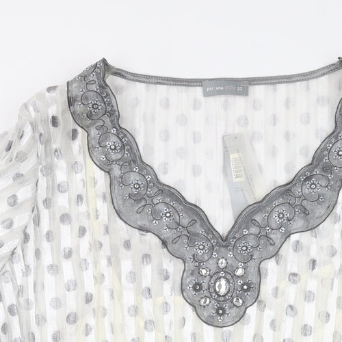 Per Una Womens Silver Polka Dot Viscose Basic Blouse Size 22 V-Neck