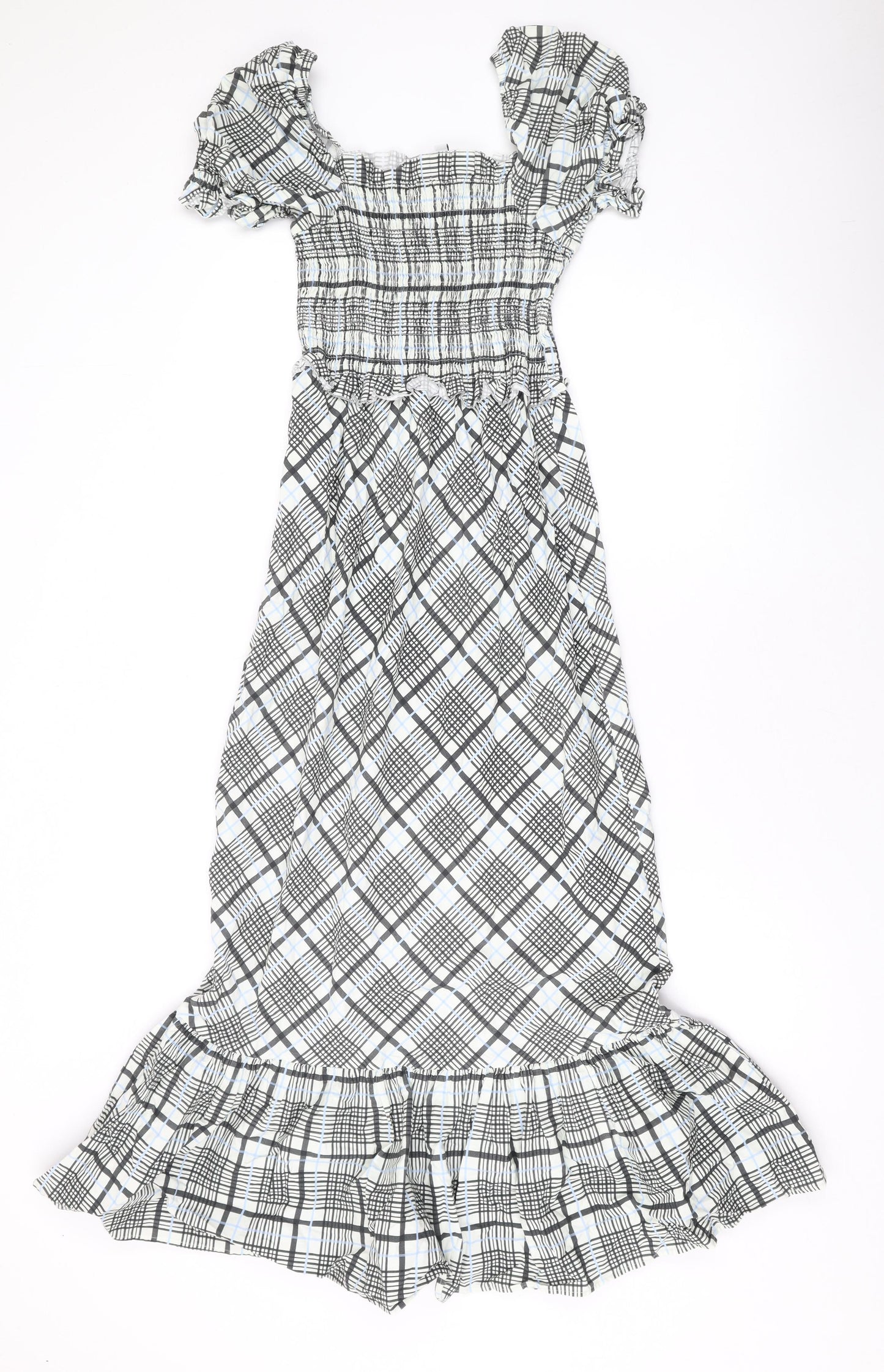 Topshop Womens White Plaid Cotton Mermaid Size 10 Square Neck Pullover