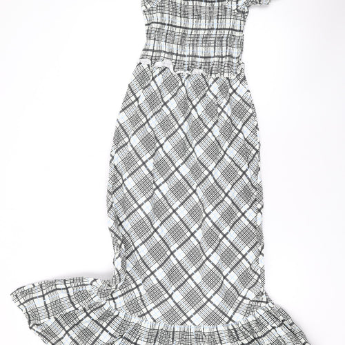 Topshop Womens White Plaid Cotton Mermaid Size 10 Square Neck Pullover