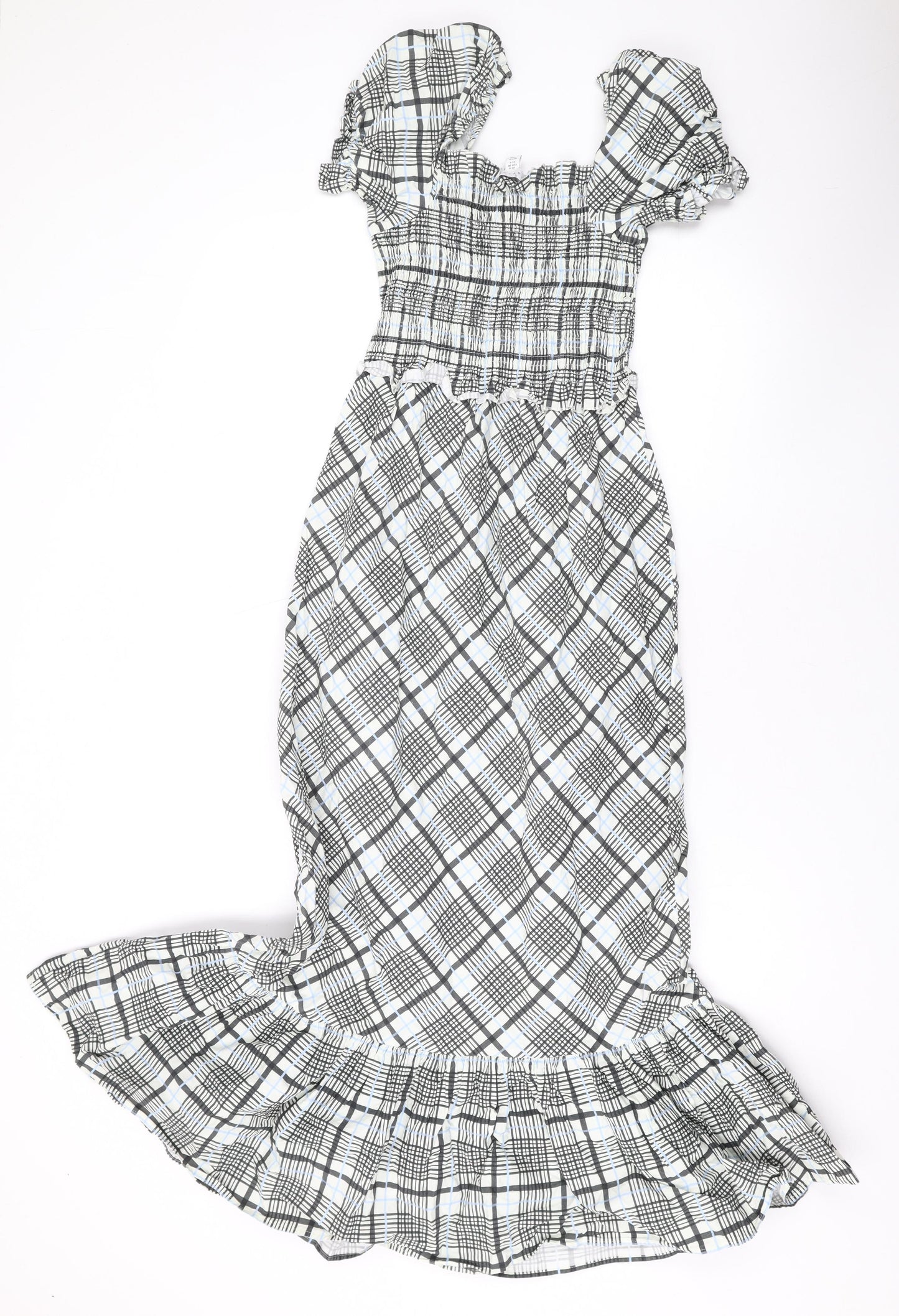 Topshop Womens White Plaid Cotton Mermaid Size 10 Square Neck Pullover