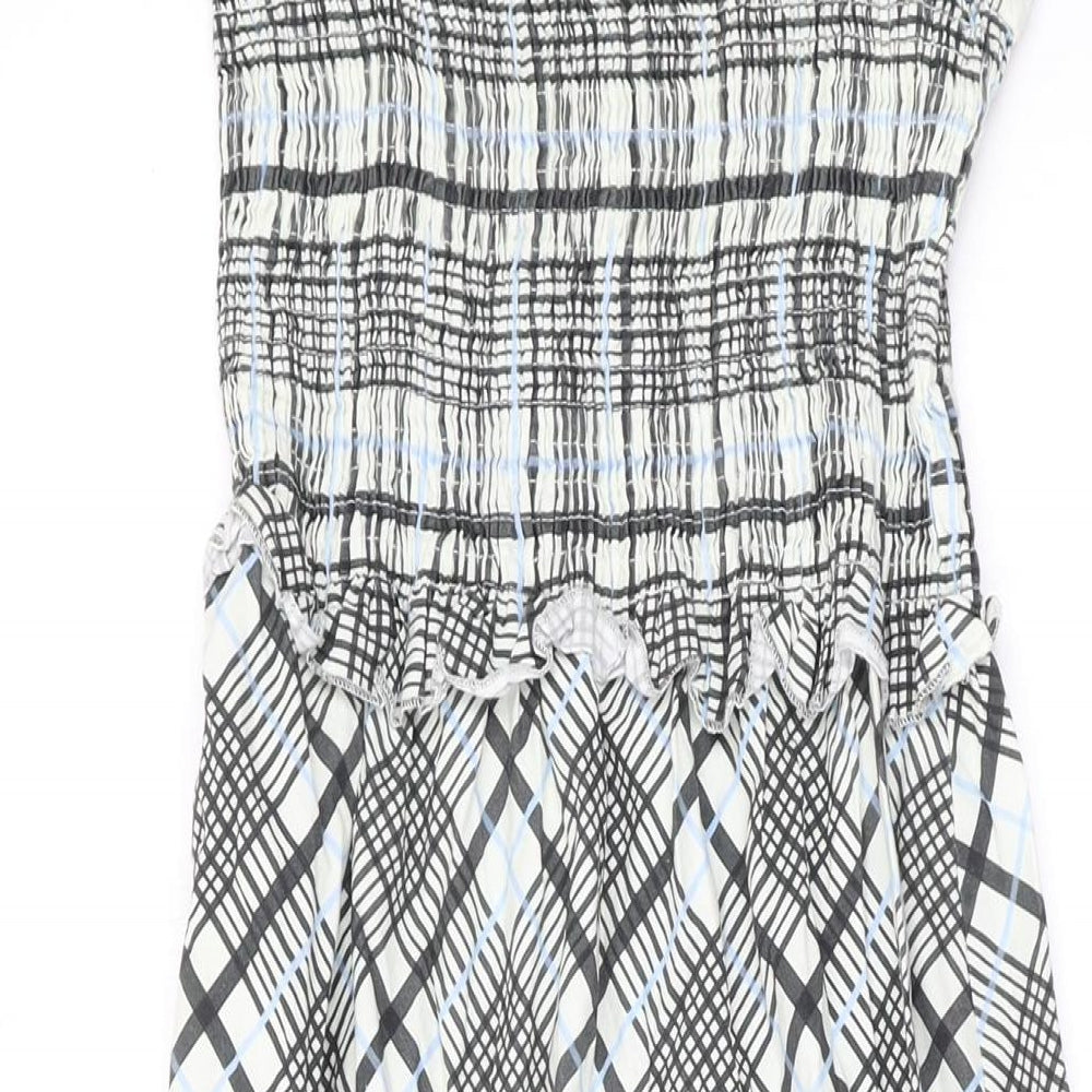 Topshop Womens White Plaid Cotton Mermaid Size 10 Square Neck Pullover