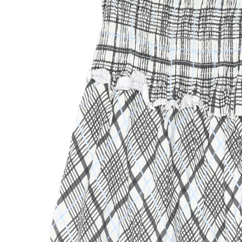 Topshop Womens White Plaid Cotton Mermaid Size 10 Square Neck Pullover
