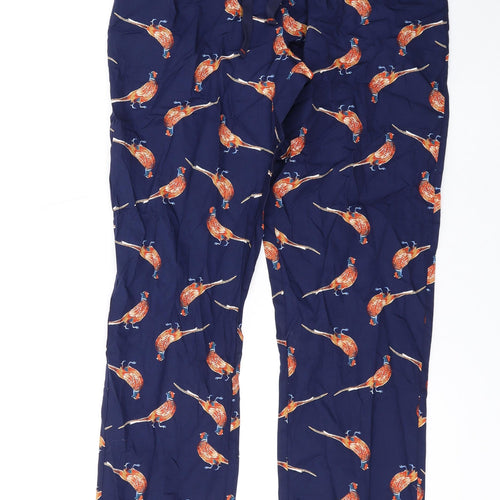 Joules Womens Blue Geometric Cotton Trousers Size M L31 in Regular Drawstring