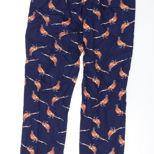 Joules Womens Blue Geometric Cotton Trousers Size M L31 in Regular Drawstring