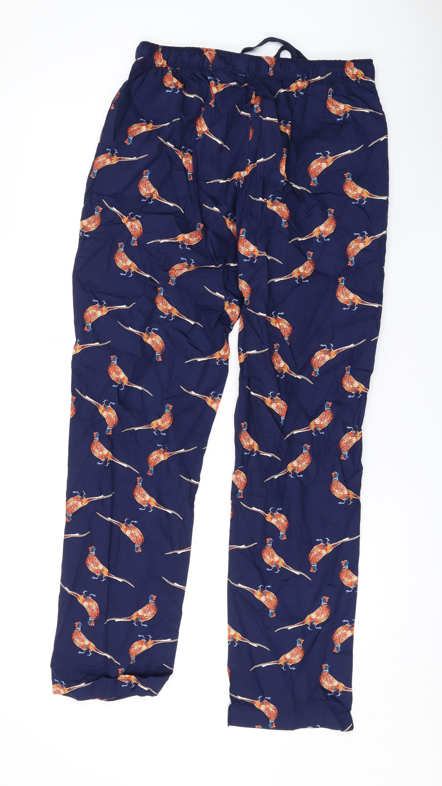 Joules Womens Blue Geometric Cotton Trousers Size M L31 in Regular Drawstring