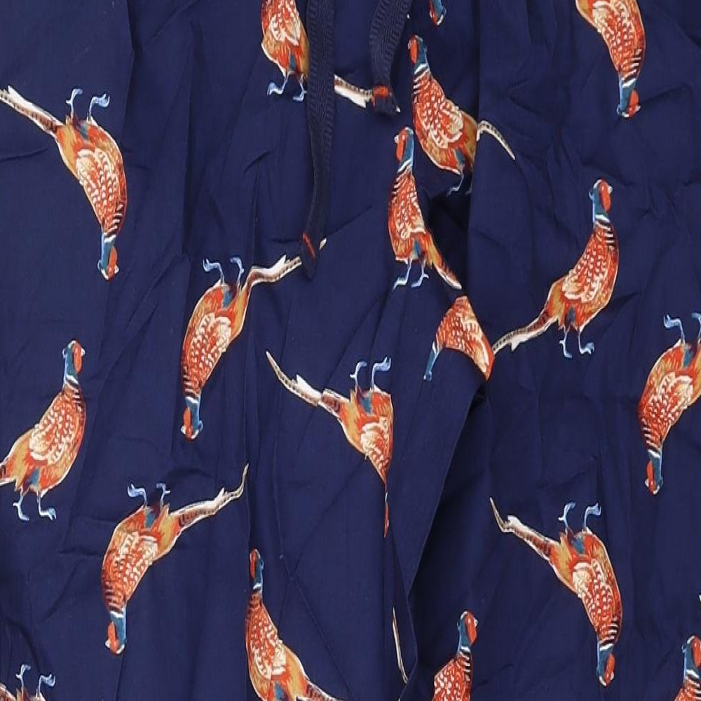 Joules Womens Blue Geometric Cotton Trousers Size M L31 in Regular Drawstring