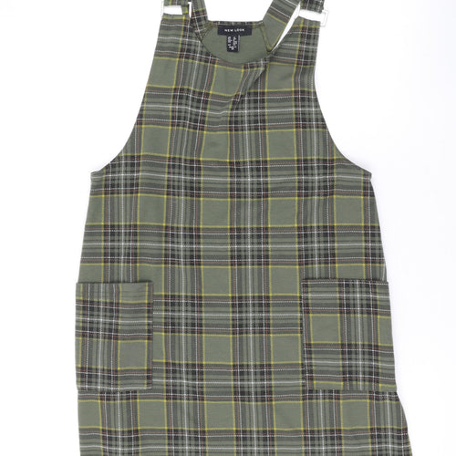 New Look Womens Green Plaid Polyester Pinafore/Dungaree Dress Size 12 Square Neck Pullover