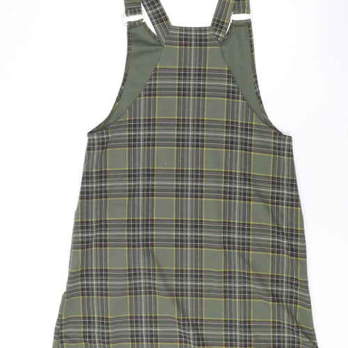 New Look Womens Green Plaid Polyester Pinafore/Dungaree Dress Size 12 Square Neck Pullover