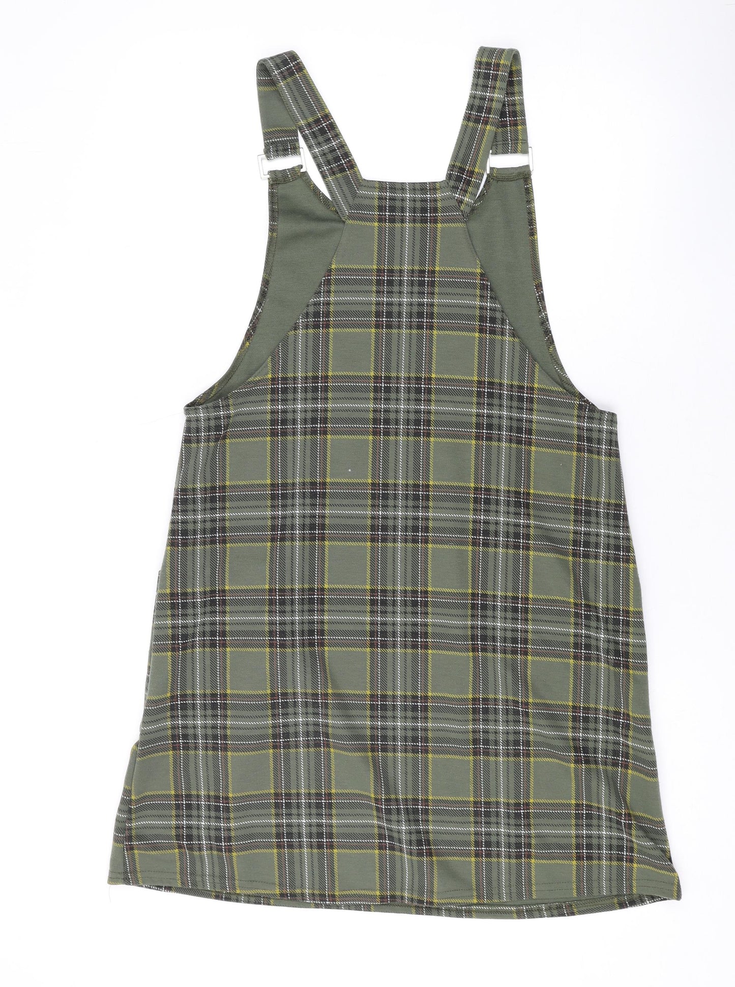 New Look Womens Green Plaid Polyester Pinafore/Dungaree Dress Size 12 Square Neck Pullover