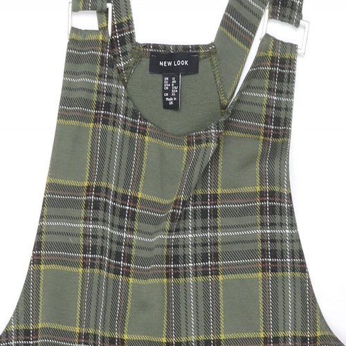 New Look Womens Green Plaid Polyester Pinafore/Dungaree Dress Size 12 Square Neck Pullover
