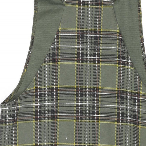 New Look Womens Green Plaid Polyester Pinafore/Dungaree Dress Size 12 Square Neck Pullover