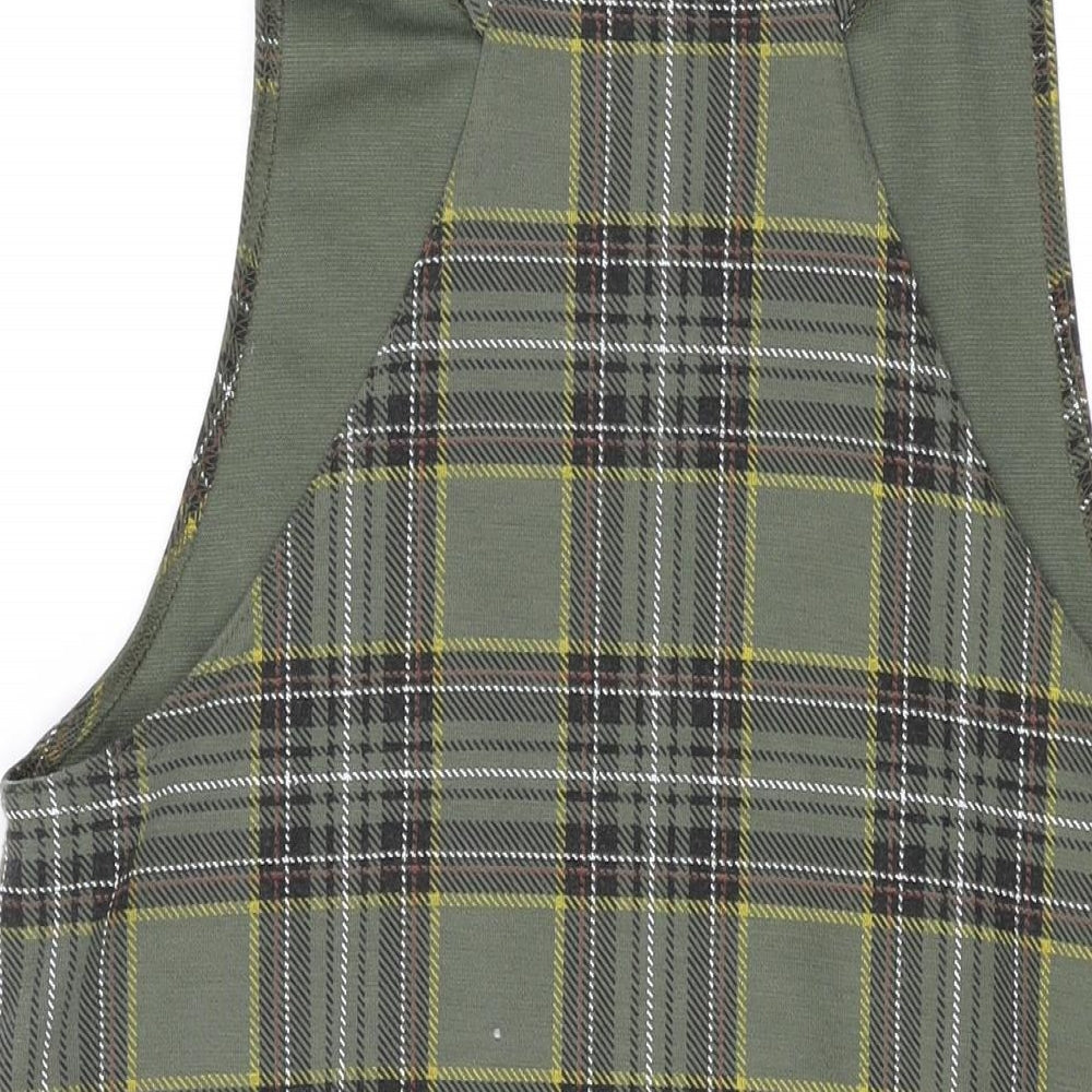 New Look Womens Green Plaid Polyester Pinafore/Dungaree Dress Size 12 Square Neck Pullover