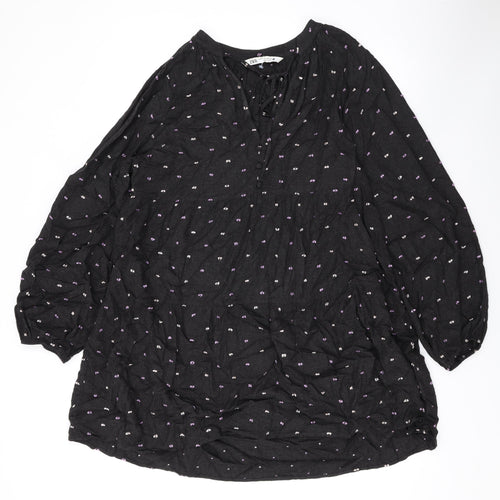 Zara Womens Black Polka Dot Viscose A-Line Size M V-Neck Pullover