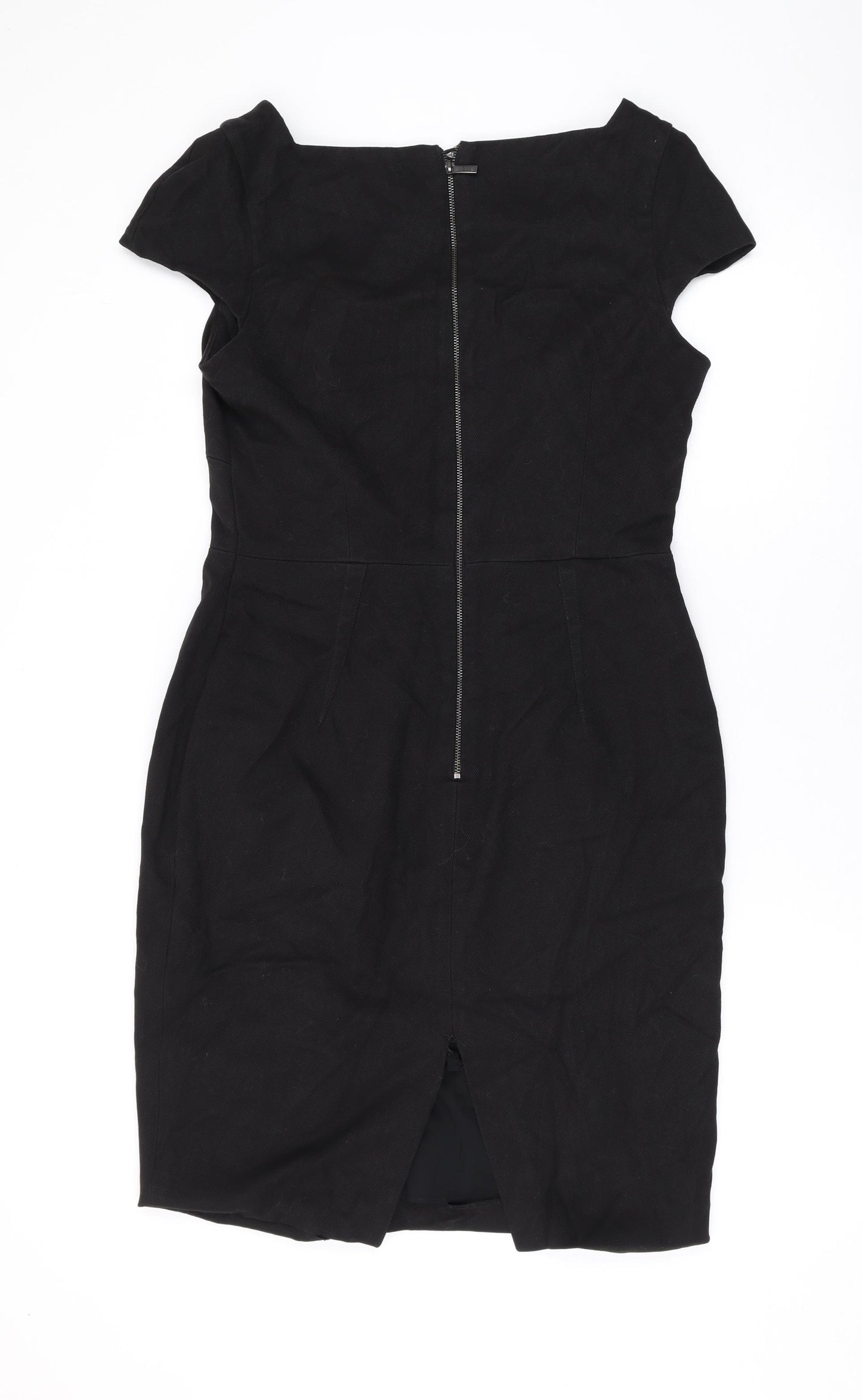 NEXT Womens Black Polyester A-Line Size 12 Square Neck Zip