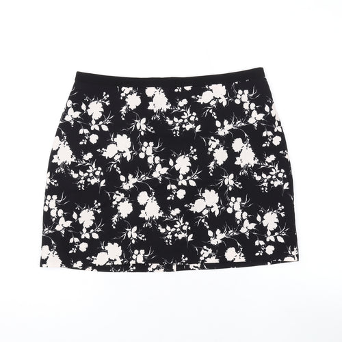 Oasis Womens Black Floral Polyester Mini Skirt Size 12 Zip