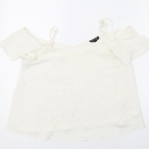 Topshop Womens Ivory Polyester Basic Blouse Size 10 Square Neck