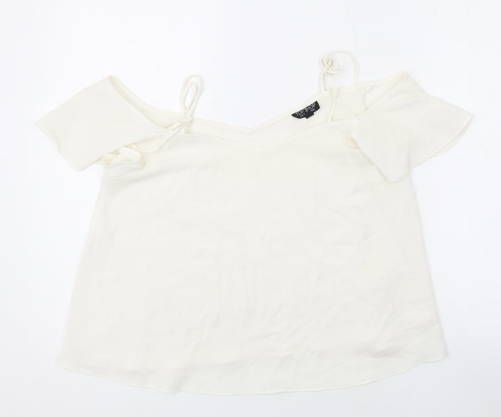 Topshop Womens Ivory Polyester Basic Blouse Size 10 Square Neck