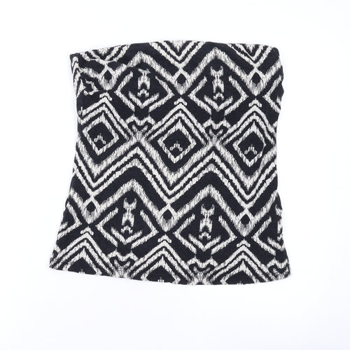 H&M Womens Black Geometric Cotton Basic Blouse Size L Off the Shoulder