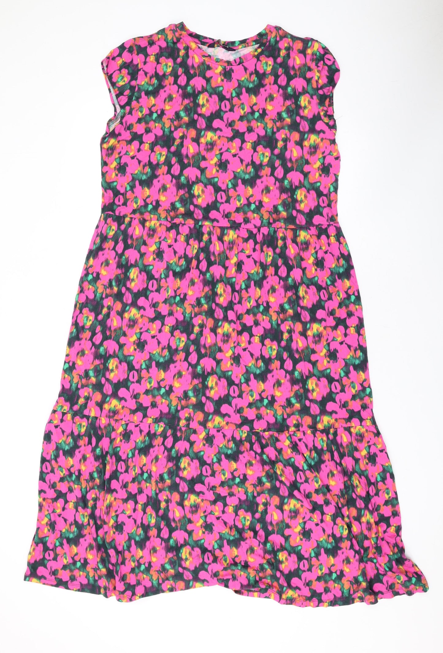 Marks and Spencer Womens Pink Floral Viscose Maxi Size 14 Round Neck Pullover