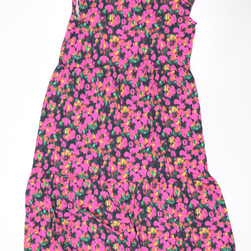 Marks and Spencer Womens Pink Floral Viscose Maxi Size 14 Round Neck Pullover