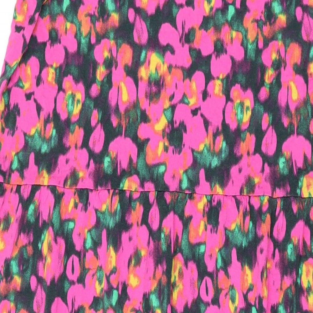 Marks and Spencer Womens Pink Floral Viscose Maxi Size 14 Round Neck Pullover