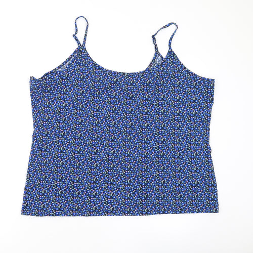 Marks and Spencer Womens Black Floral Cotton Camisole Tank Size 24 Scoop Neck