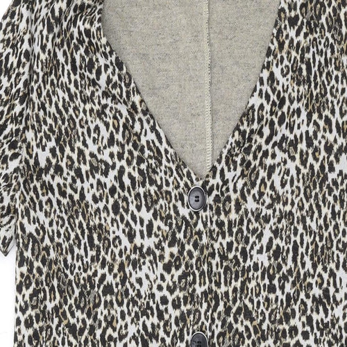 Mango Womens Brown Animal Print Polyester T-Shirt Dress Size S V-Neck Button