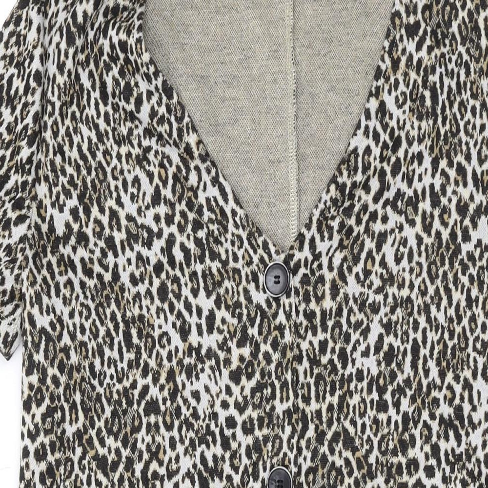 Mango Womens Brown Animal Print Polyester T-Shirt Dress Size S V-Neck Button